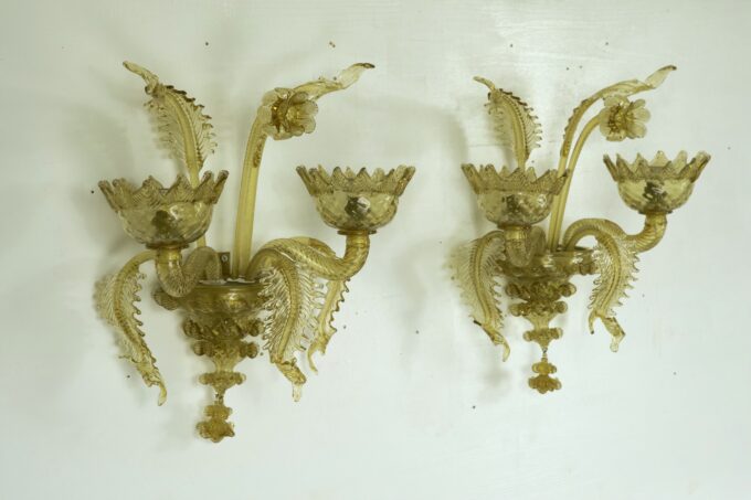 Mid-Century pair of amber Murano glass sconces from 40s