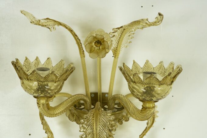 Mid-Century pair of amber Murano glass sconces from 40s