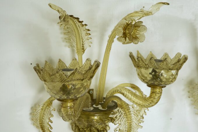 Mid-Century pair of amber Murano glass sconces from 40s