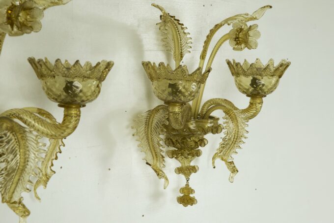 Mid-Century pair of amber Murano glass sconces from 40s