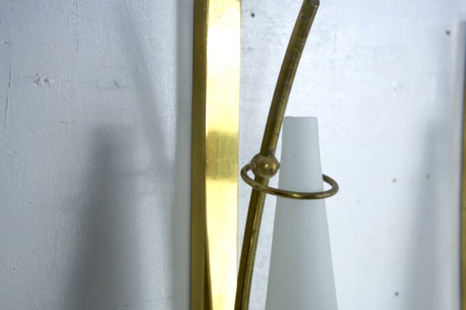 Set of three sconces in brass and triplex opaline glass in Arredoluce manner. Italy 1950s