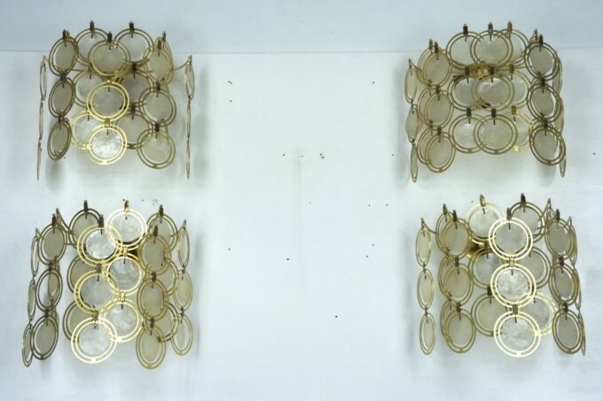 Set of four brass and mother-of-pearl sconces in Verner Panton style. Italy 1970s