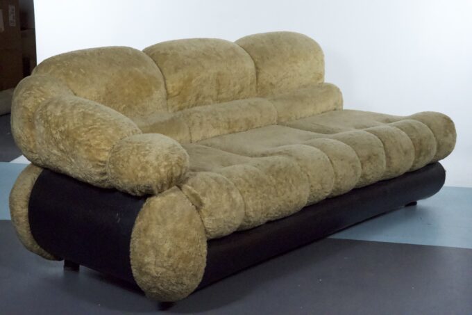 Space Age Three-Seater Sofa by Adriano Piazzesi in Teddy Bear & Leatherette, 1970s Italy