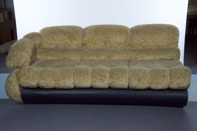 Space Age Three-Seater Sofa by Adriano Piazzesi in Teddy Bear & Leatherette, 1970s Italy