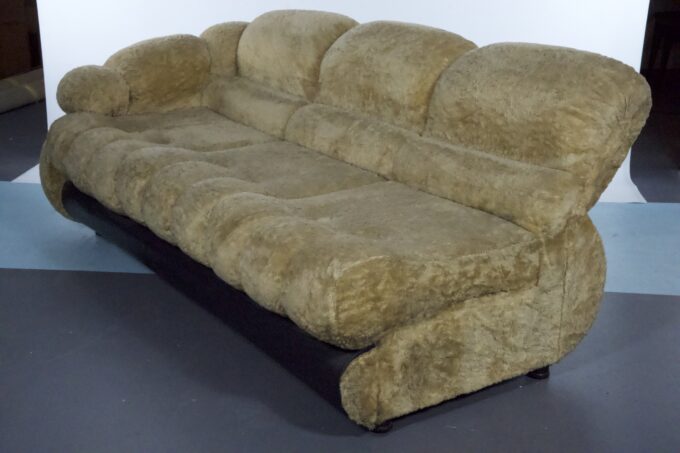 Space Age Three-Seater Sofa by Adriano Piazzesi in Teddy Bear & Leatherette, 1970s Italy
