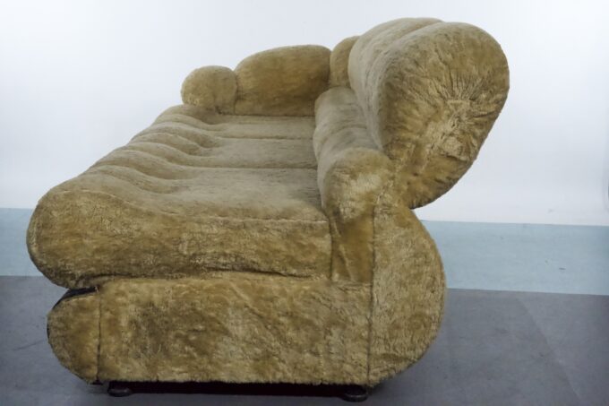 Space Age Three-Seater Sofa by Adriano Piazzesi in Teddy Bear & Leatherette, 1970s Italy