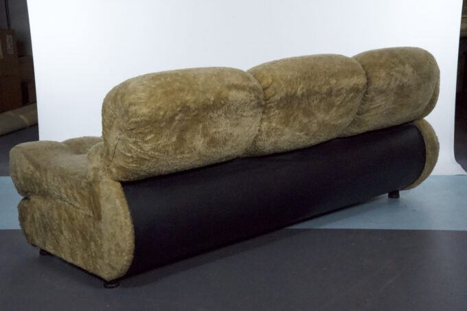 Space Age Three-Seater Sofa by Adriano Piazzesi in Teddy Bear & Leatherette, 1970s Italy