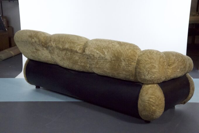Space Age Three-Seater Sofa by Adriano Piazzesi in Teddy Bear & Leatherette, 1970s Italy