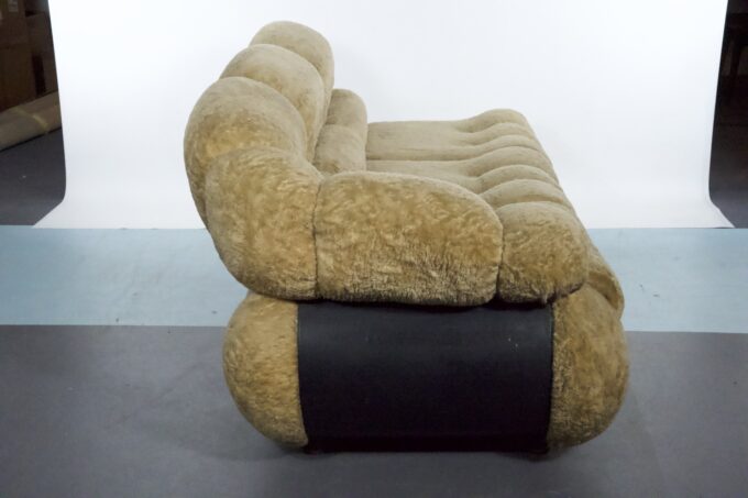 Space Age Three-Seater Sofa by Adriano Piazzesi in Teddy Bear & Leatherette, 1970s Italy