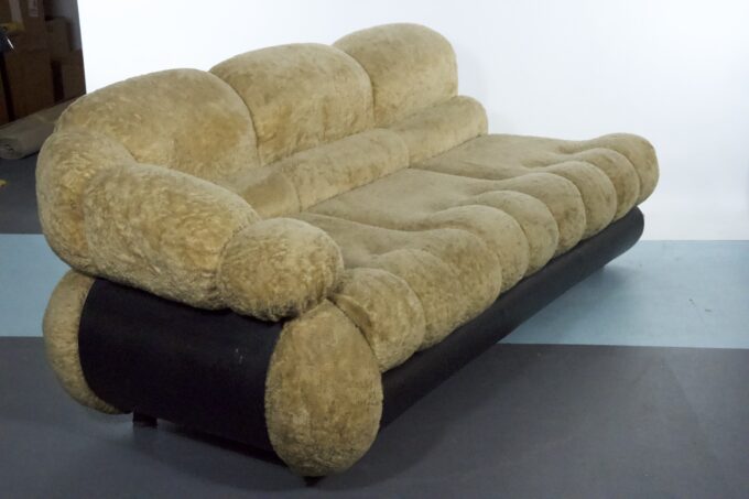 Space Age Three-Seater Sofa by Adriano Piazzesi in Teddy Bear & Leatherette, 1970s Italy