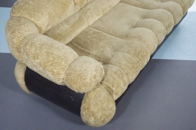 Space Age Three-Seater Sofa by Adriano Piazzesi in Teddy Bear & Leatherette, 1970s Italy