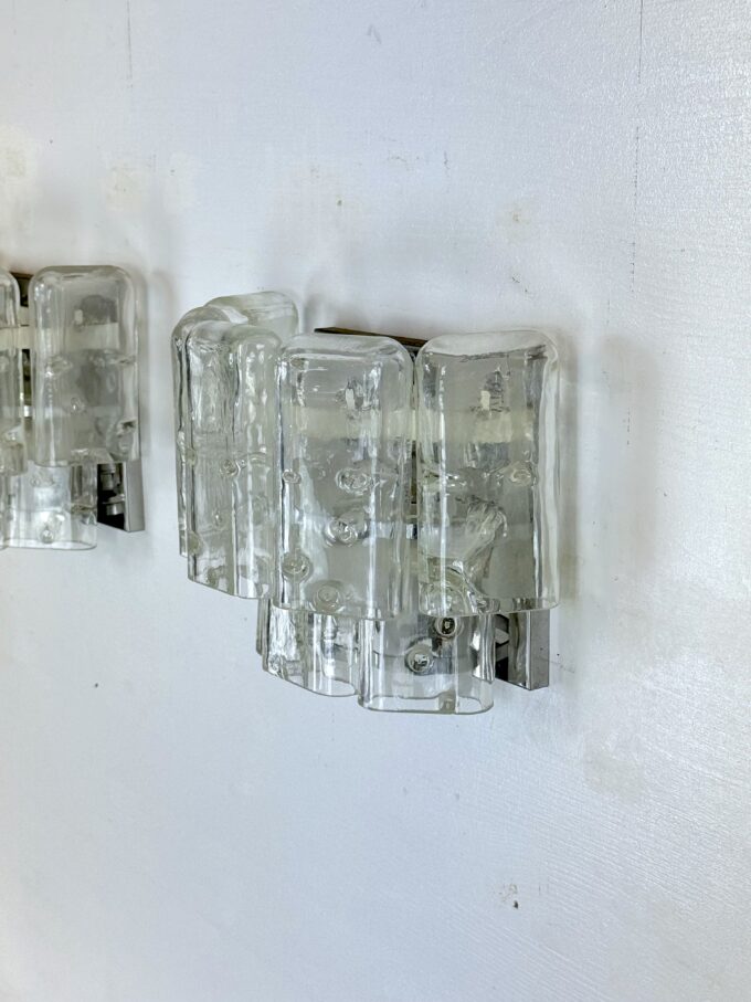 Vistosi manner, set of four clear murano glass elements sconces. Italy 1970s