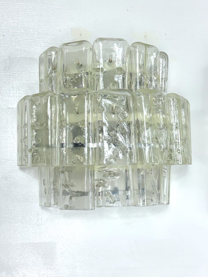 Vistosi manner, set of four large clear murano glass elements sconces. Italy 1970s