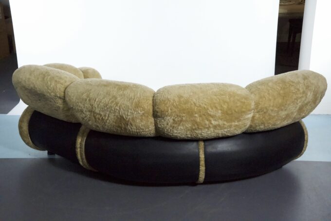 Space Age Modular Sofa by Adriano Piazzesi, Cream Teddy Bear & Leatherette, 1970s Italy