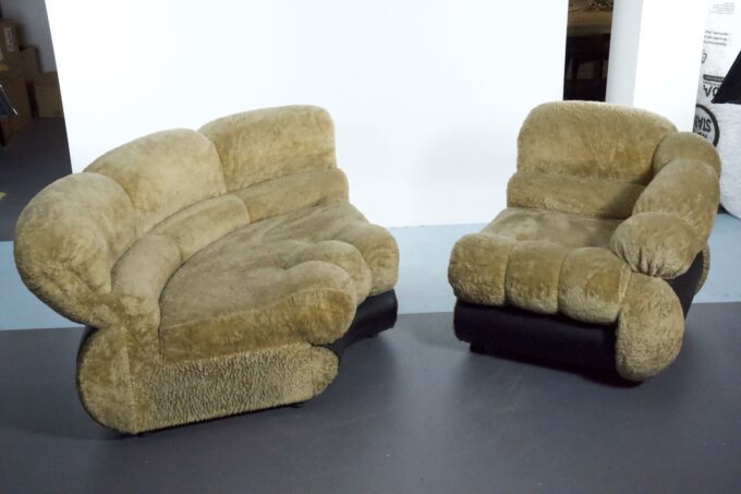Space Age Modular Sofa by Adriano Piazzesi, Cream Teddy Bear & Leatherette, 1970s Italy