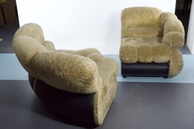 Space Age Modular Sofa by Adriano Piazzesi, Cream Teddy Bear & Leatherette, 1970s Italy