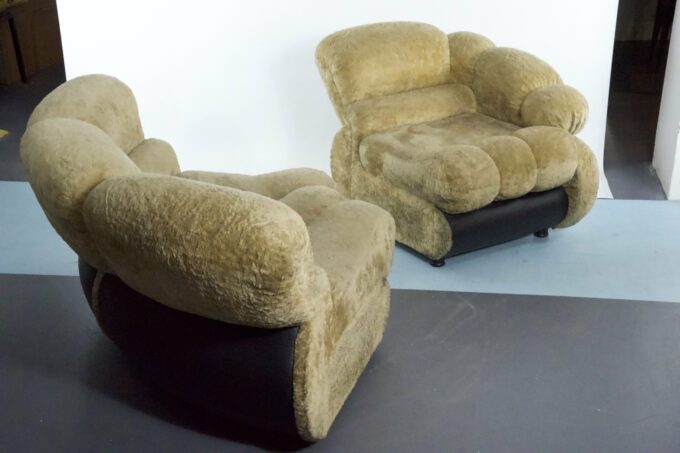 Space Age Modular Sofa by Adriano Piazzesi, Cream Teddy Bear & Leatherette, 1970s Italy