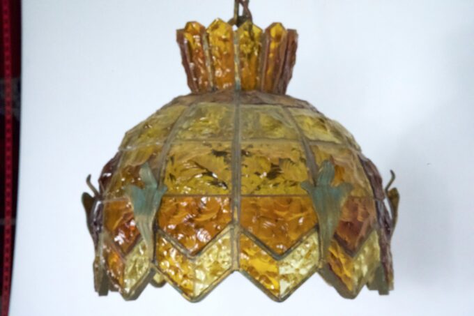 Brutalist Hammered Glass Chandelier by Longobard, Italy, 1970s
