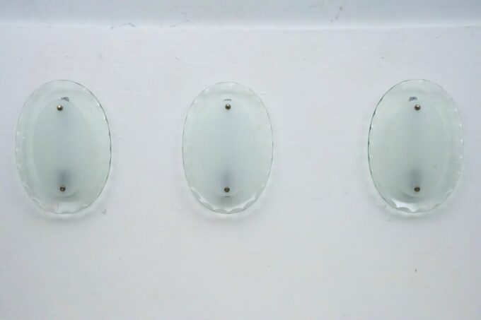 Set of Three Curved Glass Sconces by Cristal Art, Italy, 1960s