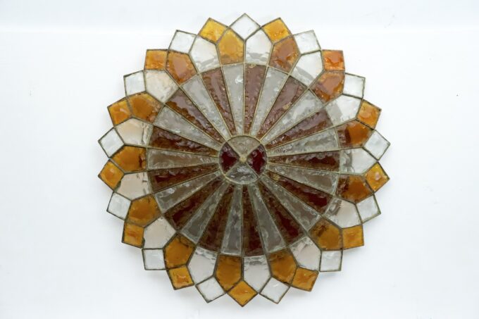 Huge Round Murano Glass Ceiling Lamp by Poliarte, Italy, 1970s.