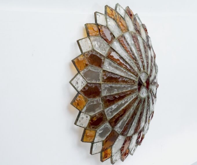 Huge Round Murano Glass Ceiling Lamp by Poliarte, Italy, 1970s.
