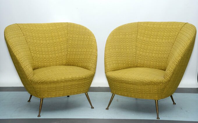 Pair of Ico Parisi-Style Armchairs in Original Fabric, Italy, 1950s