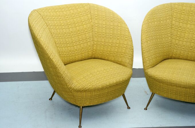 Pair of Ico Parisi-Style Armchairs in Original Fabric, Italy, 1950s
