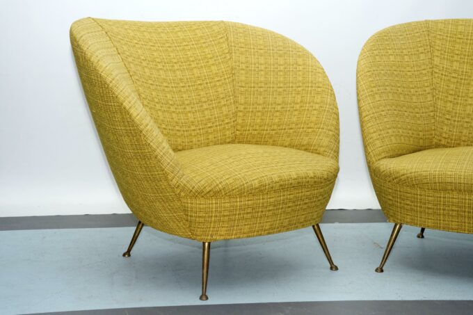 Pair of Ico Parisi-Style Armchairs in Original Fabric, Italy, 1950s
