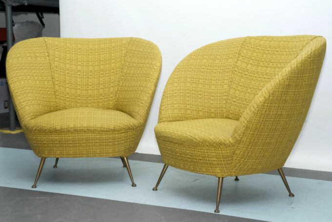 Pair of Ico Parisi-Style Armchairs in Original Fabric, Italy, 1950s