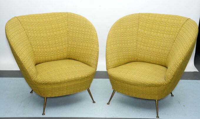 Pair of Ico Parisi-Style Armchairs in Original Fabric, Italy, 1950s