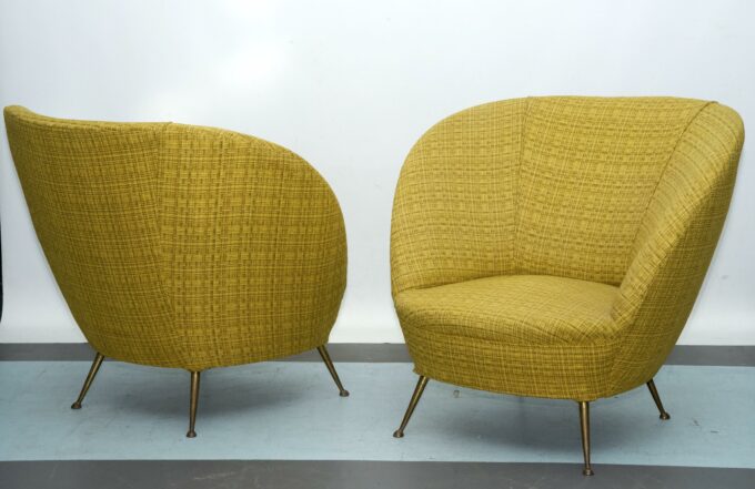 Pair of Ico Parisi-Style Armchairs in Original Fabric, Italy, 1950s