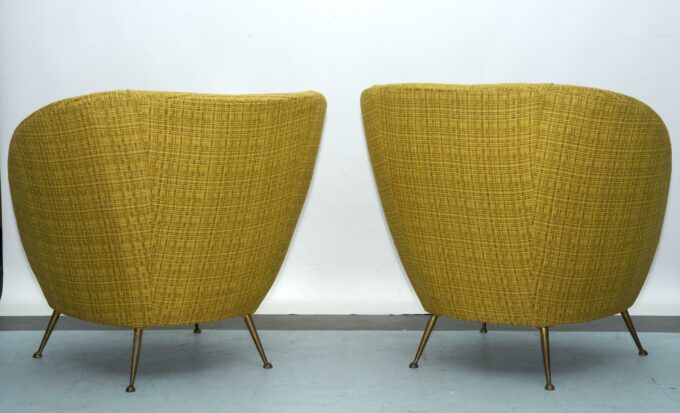 Pair of Ico Parisi-Style Armchairs in Original Fabric, Italy, 1950s