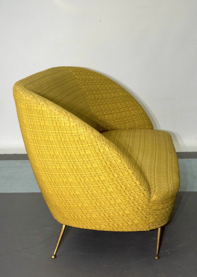 Pair of Ico Parisi-Style Armchairs in Original Fabric, Italy, 1950s