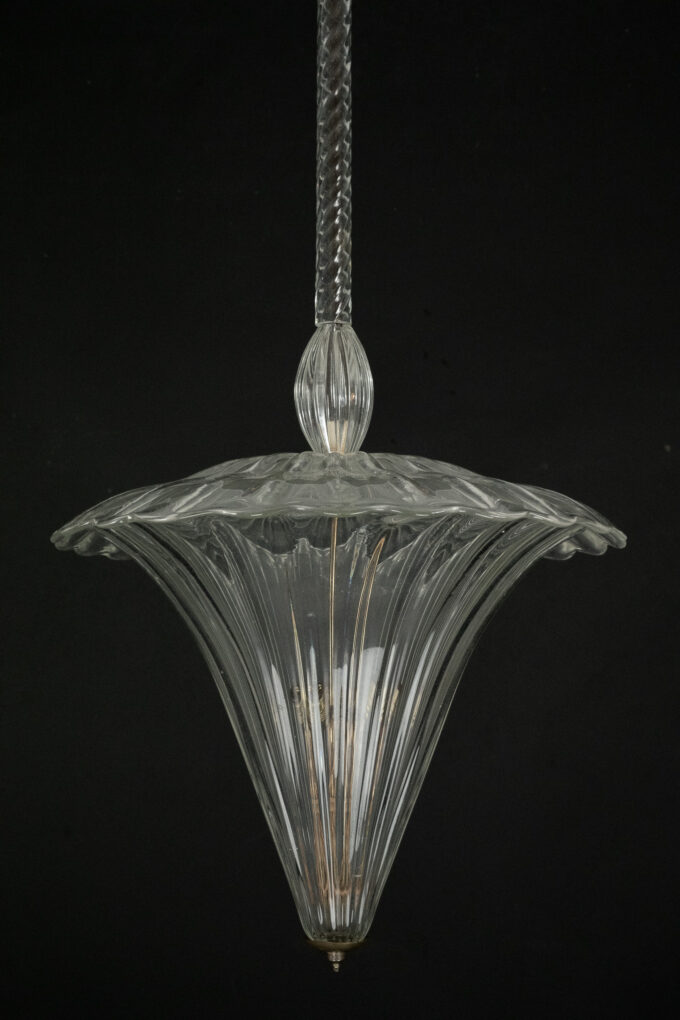 Archimede Seguso clear murano glass pendant light. Italy 1940s