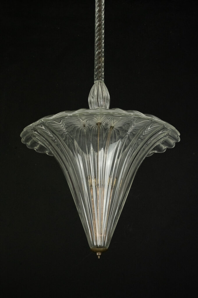 Archimede Seguso clear murano glass pendant light. Italy 1940s