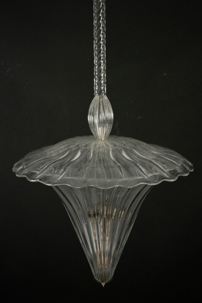 Archimede Seguso clear murano glass pendant light. Italy 1940s