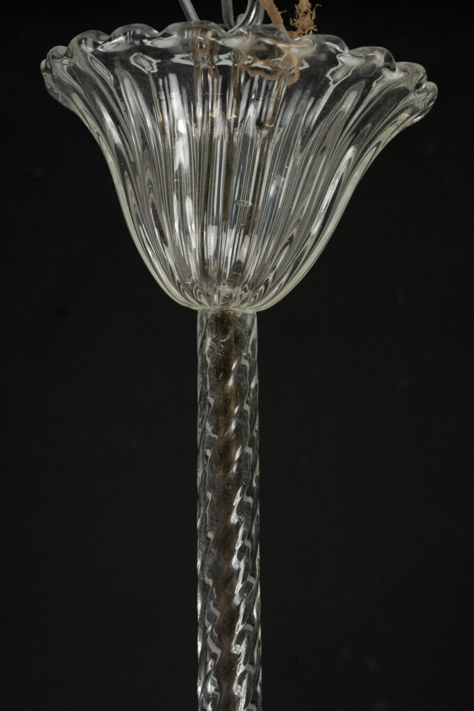 Archimede Seguso clear murano glass pendant light. Italy 1940s