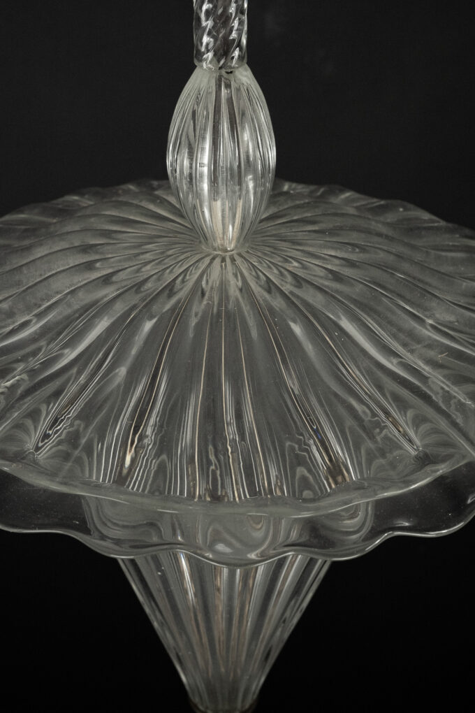 Archimede Seguso clear murano glass pendant light. Italy 1940s