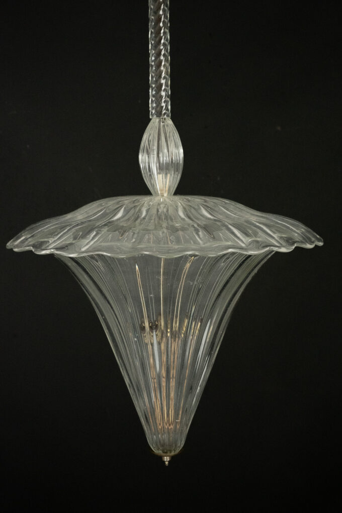 Archimede Seguso clear murano glass pendant light. Italy 1940s