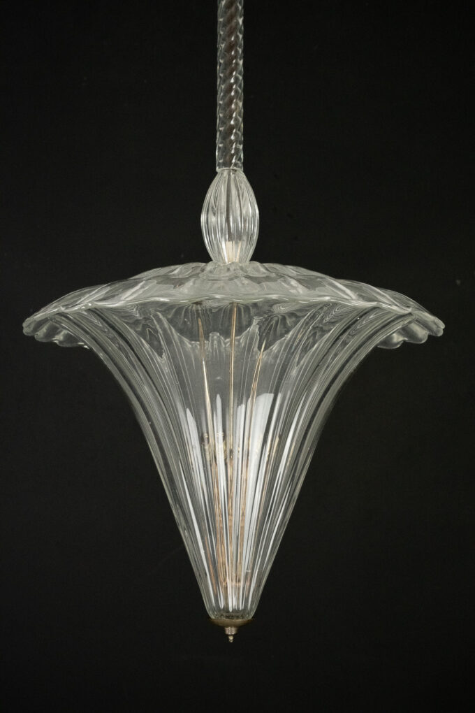 Archimede Seguso clear murano glass pendant light. Italy 1940s