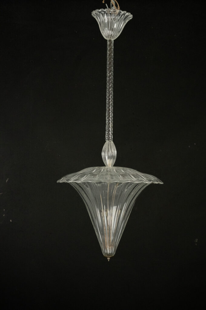 Archimede Seguso clear murano glass pendant light. Italy 1940s