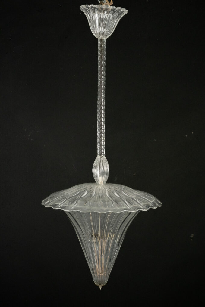 Archimede Seguso clear murano glass pendant light. Italy 1940s