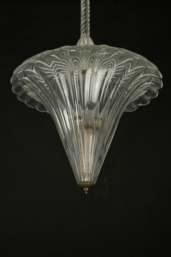 Archimede Seguso clear murano glass pendant light. Italy 1940s