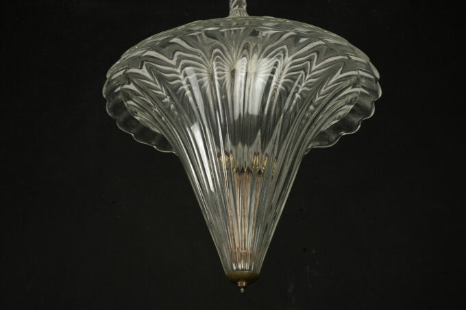 Archimede Seguso clear murano glass pendant light. Italy 1940s