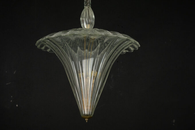 Archimede Seguso clear murano glass pendant light. Italy 1940s