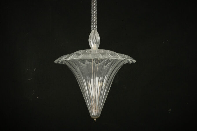 Archimede Seguso clear murano glass pendant light. Italy 1940s