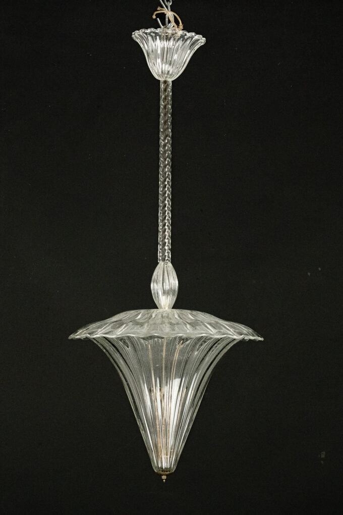 Archimede Seguso clear murano glass pendant light. Italy 1940s
