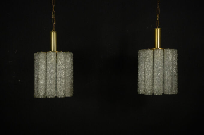 Pair of murano glass and brass chandeliers in the style of Toni Zuccheri. Italy 1970s