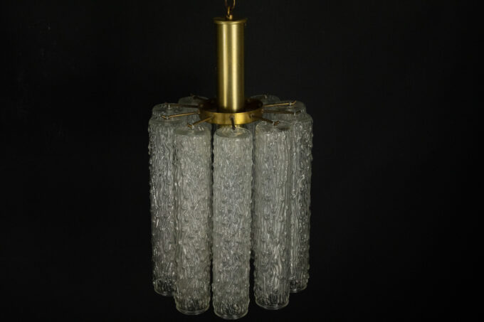 Pair of murano glass and brass chandeliers in the style of Toni Zuccheri. Italy 1970s