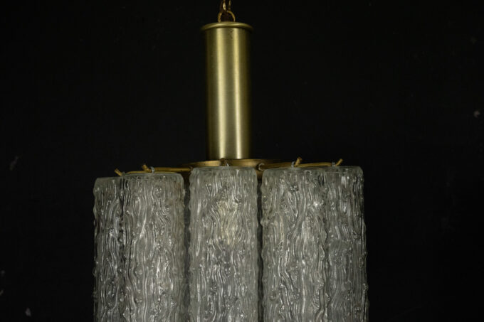 Pair of murano glass and brass chandeliers in the style of Toni Zuccheri. Italy 1970s